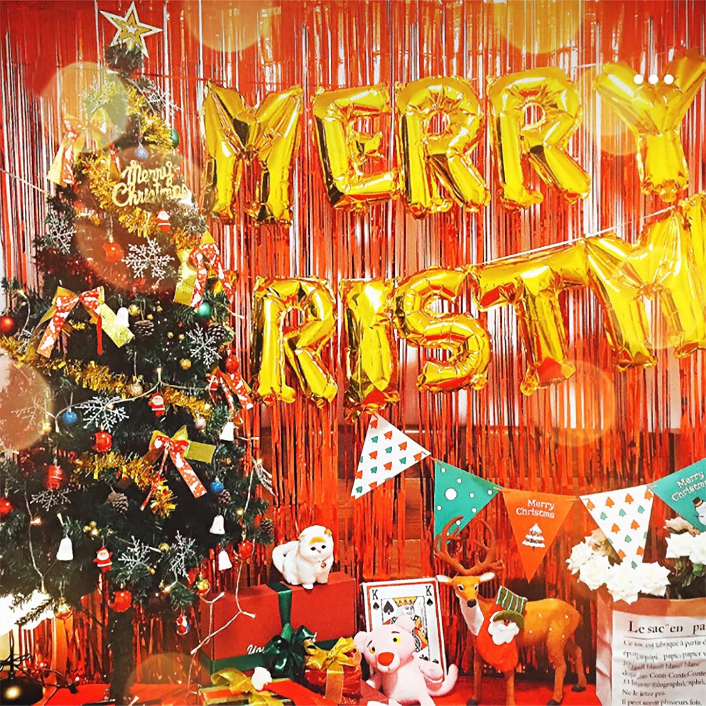 2 Pcs Red Metallic Tinsel Foil Fringe Curtains Backdrop, 3.28 ft x 6.56 ft Streamers for Birthday Wedding Engagement Bachelorette Party Photo Booth Bridal Shower Baby Shower Decorations Supplies