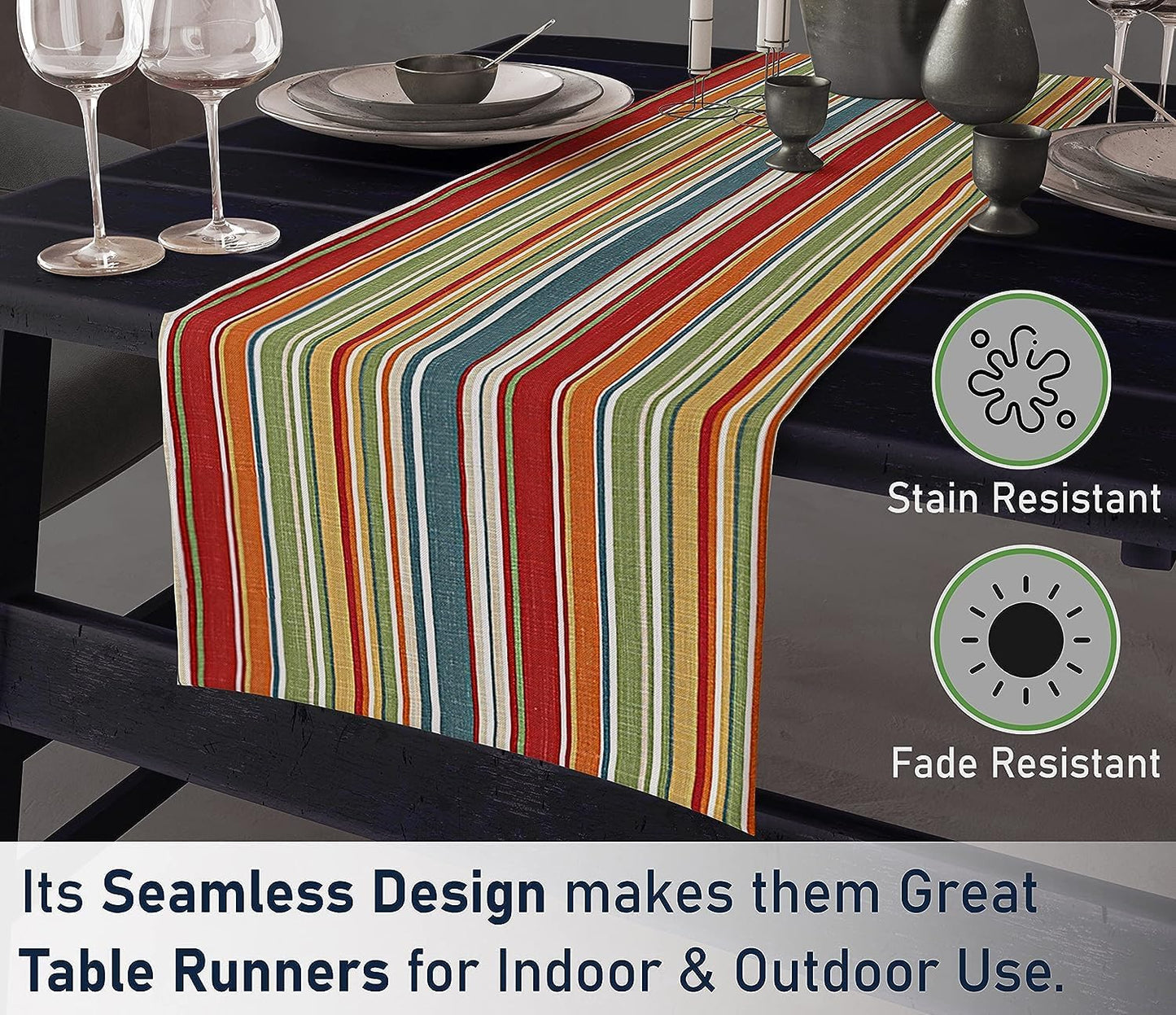 Ruvanti 100% Cotton Table Runner 36 Inches Long, Non-Slip, Stain Resistant, Washable & Reusable Table Runners Perfect for Wedding, Parties, Christmas, Holiday, in-Door use - Multi Stripe