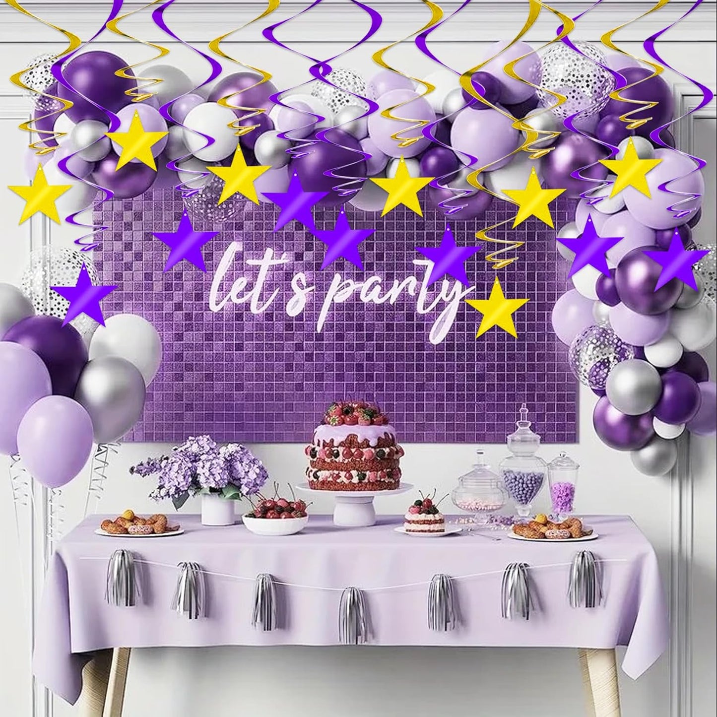 BEISHIDA Purple Gold Star Hanging Swirl Decorations, Birthday Hanging Party Supplies for Graduation Wedding Baby Shower Birthday Decorations,Pack of 15