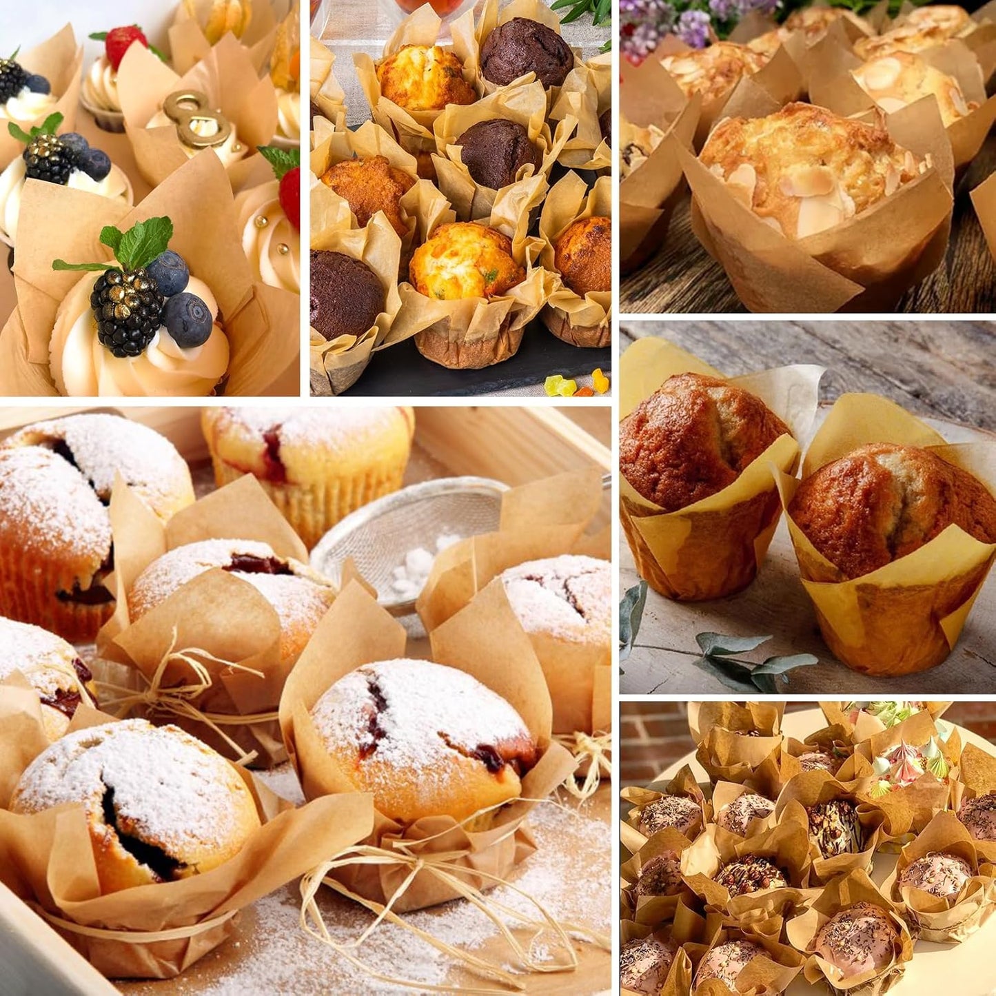 Natural Tulip Cupcake Liners for Baking 200 Cups, Unbleached Parchment paper Muffin Liners, Upgraded Standard Cupcake Wrappers, Greaseproof Cup Cake Liner, Easy to Use in Party, Birthday, Christmas