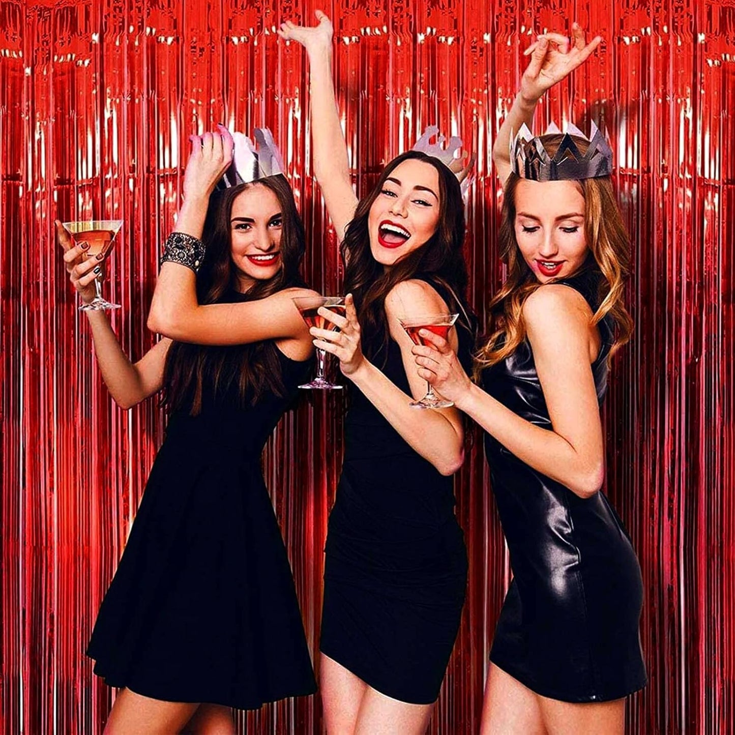4 Pack Red Foil Fringe Curtain Backdrop, 3.28Ft x 9.84Ft Metallic Tinsel Foil Fringe Streamers Curtains for Party, Photo Booth Props, Birthday, 2022 Graduation Decoration Supplies