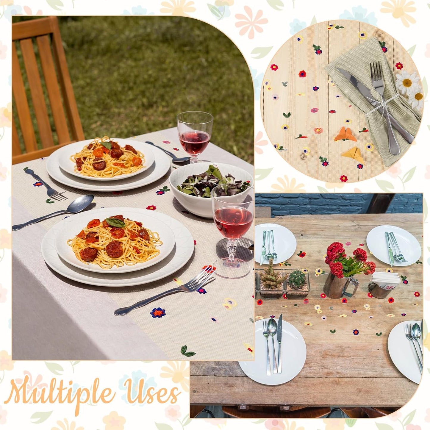 BINBE 12pcs Daisy Fall Table Runner Embroidery Gauze 10FT Florals Seasonal Tulle Holiday Birthday Kitchen Dining Table Decor for Home Party Champagne