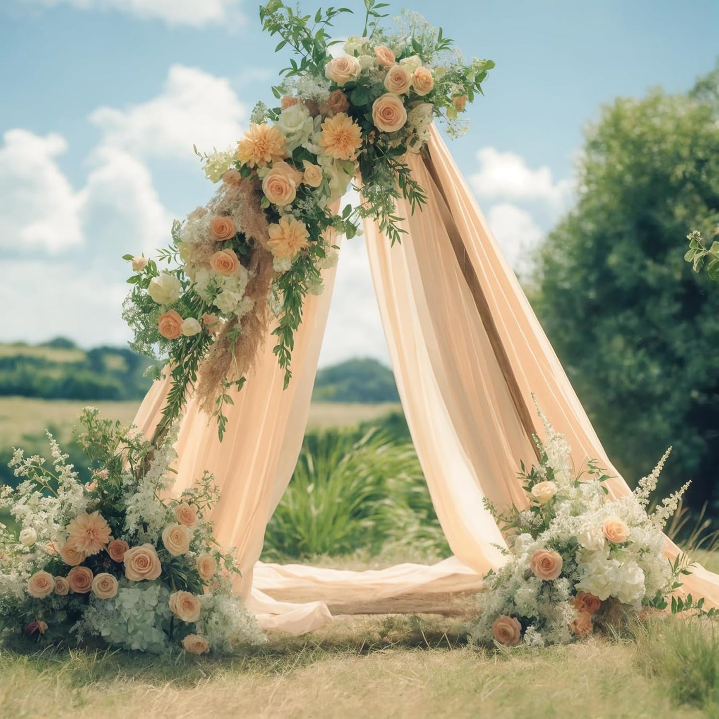 Wedding Arch Draping Fabric,1 Panel 29" x 18Ft Champagne Sheer Chiffon Curtain Drapes 6 Yards for Wedding Ceremony Birthday Party Decoration