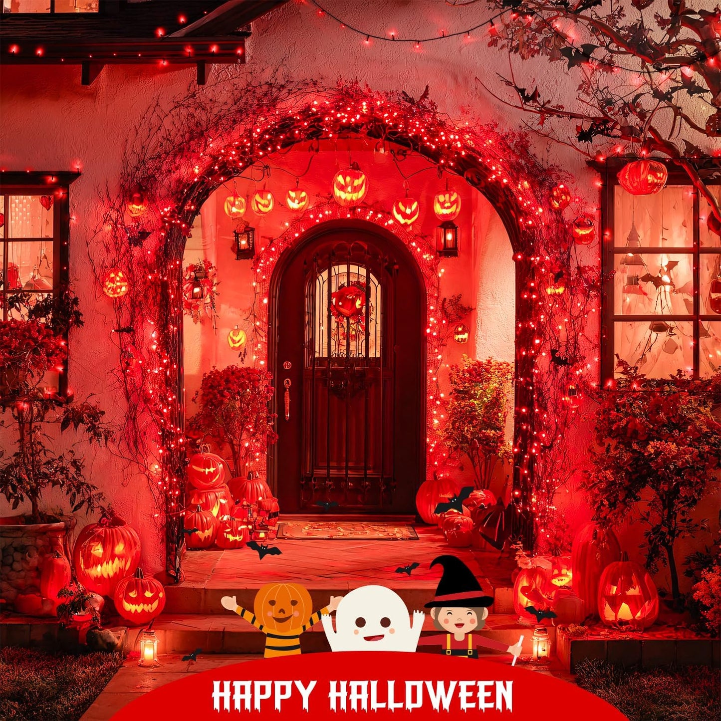 JMEXSUSS Total 200 LED Red Lights Halloween Outdoor, 2 Pack Solar Halloween Lights Outdoor Waterproof, 8 Modes Red Solar Light for Outside Christmas Tree Yard Garden Decor