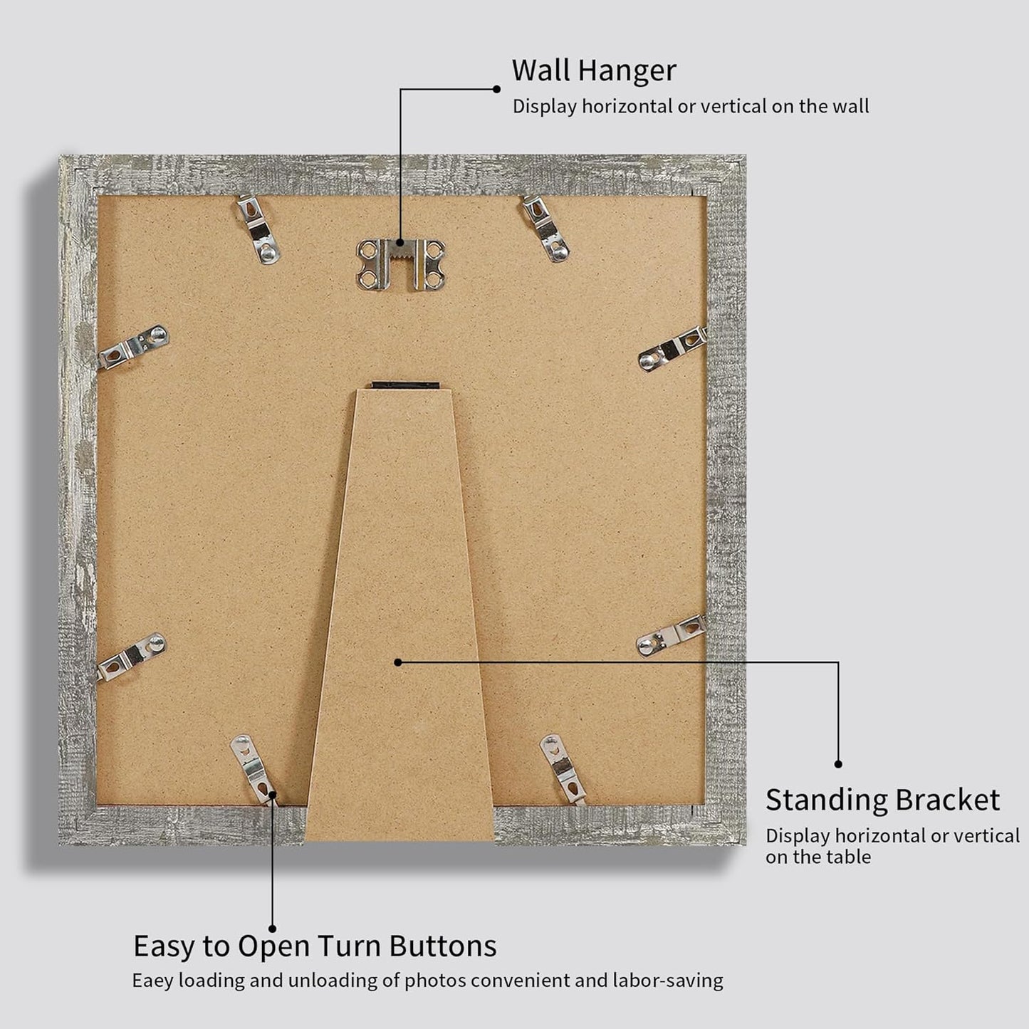 12x12 Picture Frame Set of 4 with Tempered Glass, Display 10x10 Picture with Mat or 12 x 12 Without Mat, Rustic Wood Square Photo Frame for Desktop Display and Wall Mounting