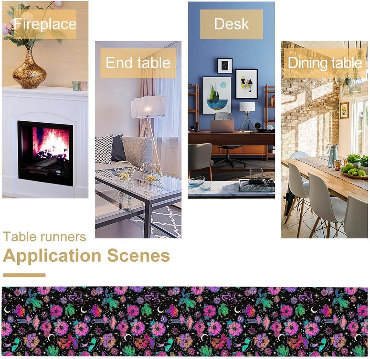 Gothic Star Moon Colorful Table Runner for Kitchen Living Room Home Party Boho Floral Table Runner 13x108 Inch