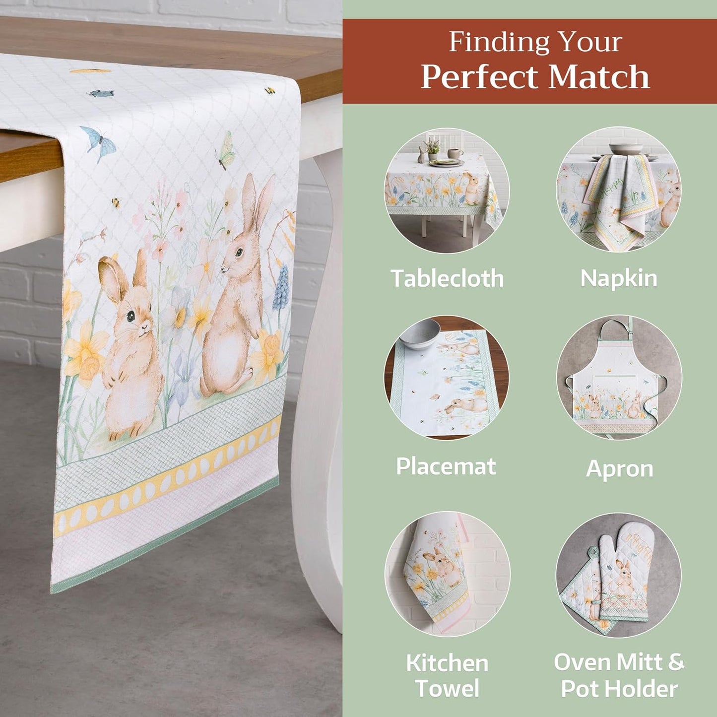 Maison d' Hermine Table Runner 100% Cotton Single Layer Table Runners 72 inches Long Decorative for Kitchen Dining Party Baby Shower Wedding Bridal Shower Spring Summer (Easter Dew , 14.50" x 72")