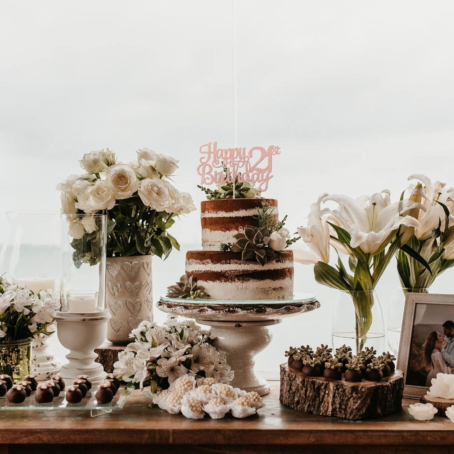 1 PCS Happy 21st Birthday Cake Topper Glitter Cheers to 21 Years Cake Pick Number 21 Fabulous Cake Decoration for 21st Birthday Theme Party Decorations Supplies Rose Gold