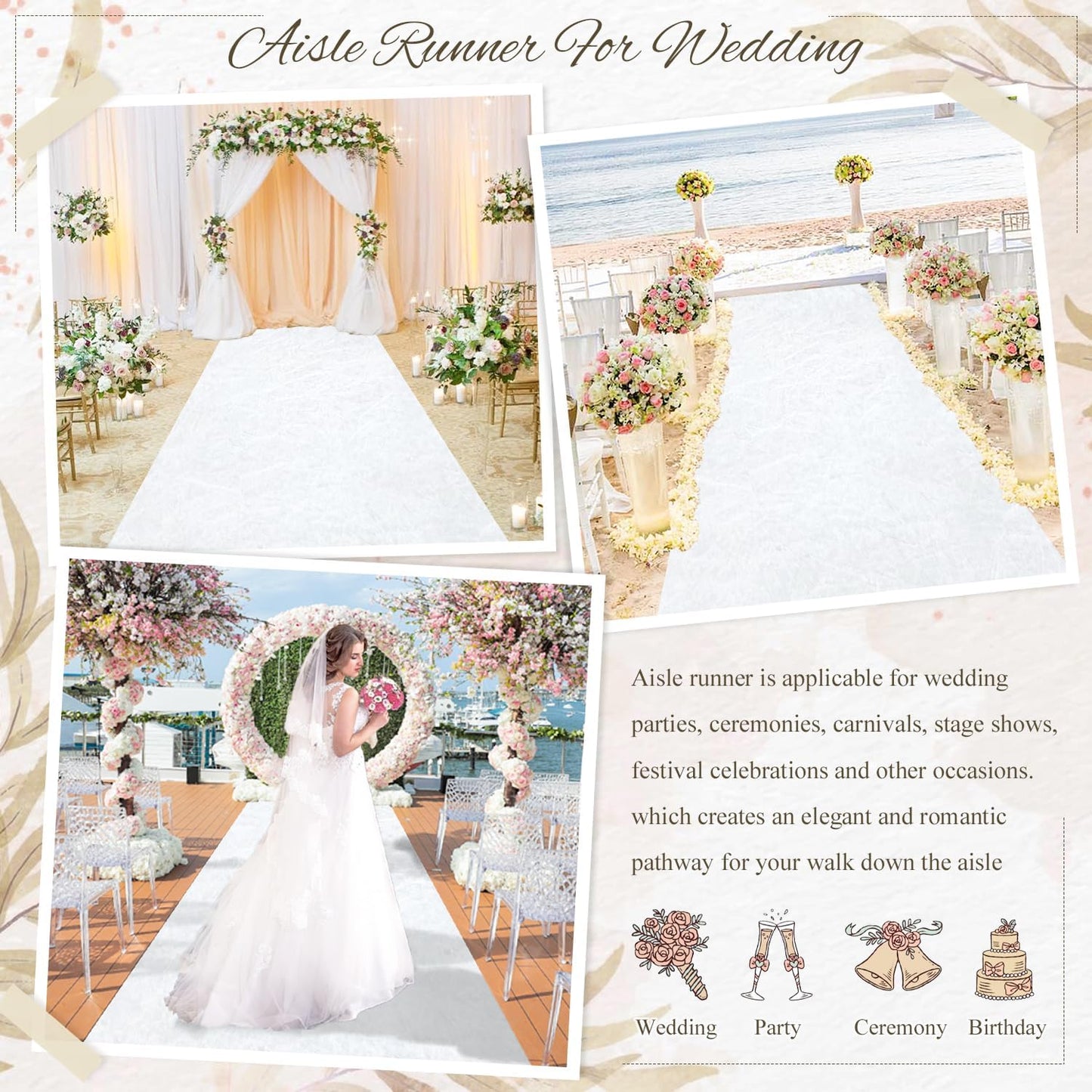 MODFUNS White Aisle Runner Wedding Carpet Runner 4x30FT Velvet Fabric Aisle Runner Rug Indoor Outdoor Event Carpet Aisle Runner Rustic Runway Carpet for Parties Hallway Wedding Aisle Decoration