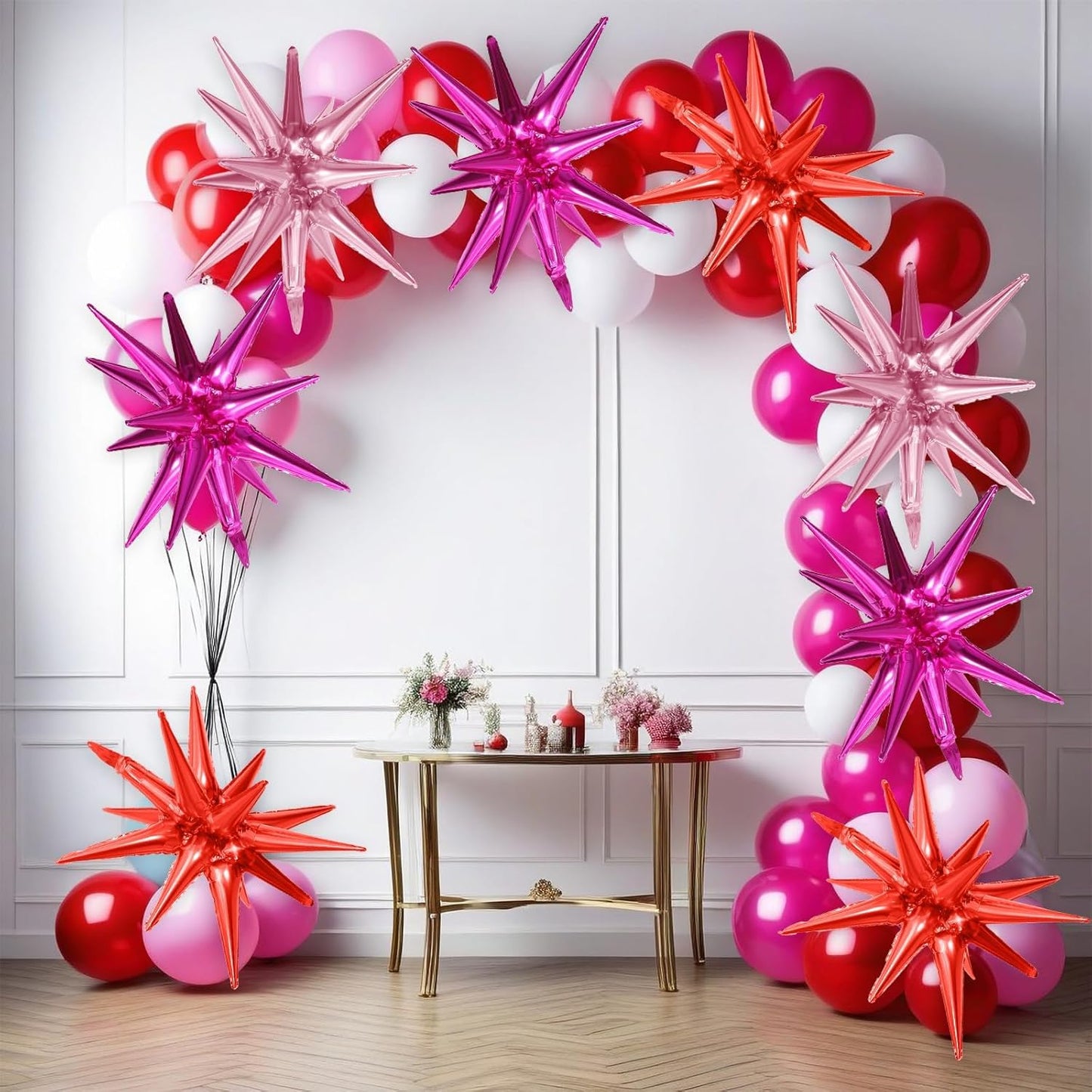 Hot Pink Red Star Balloons,9Pcs 22Inch Pink Red Explosion Spike Cone Helium Polyester Film Star Foil Balloons for Birthday Anniversary Baby Shower Valentine's Day Disco Party Decorations
