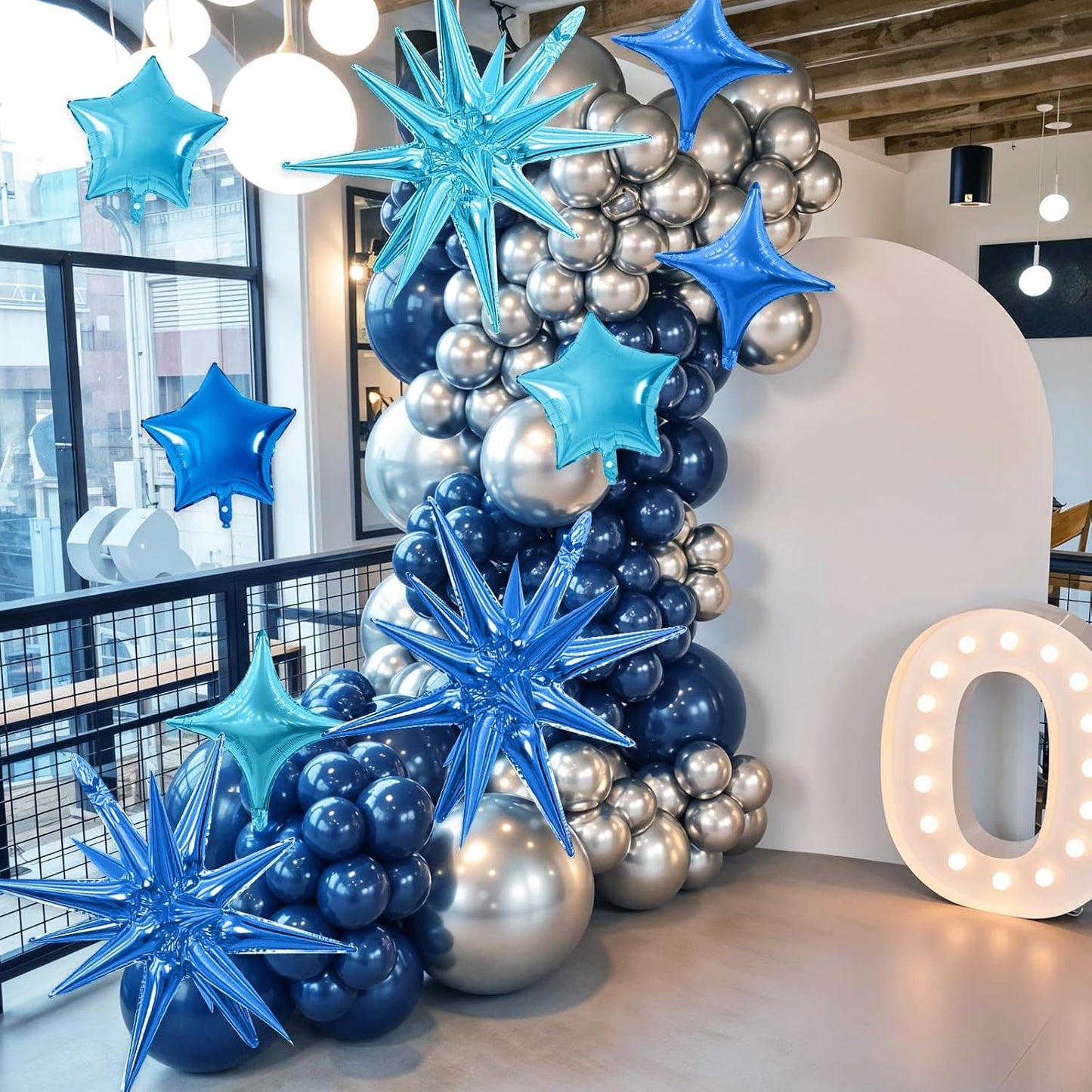 Blue Star Balloon,16Pcs Light Blue Star Foil Balloons Set with 22Inch Explosion Spike Cone Balloons and 10Inch Quadrangle Helium Balloon for Birthday Wedding Baby Shower Party Decorations