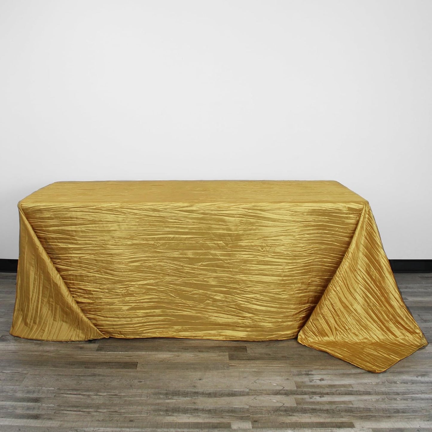 YOUR CHAIR COVERS - 90 x 156 inch Rectangular Crinkle Taffeta Tablecloth - Gold, Rectangle Table Linens for 8 ft Rectangular Tables, Wedding Crushed Table Cloth