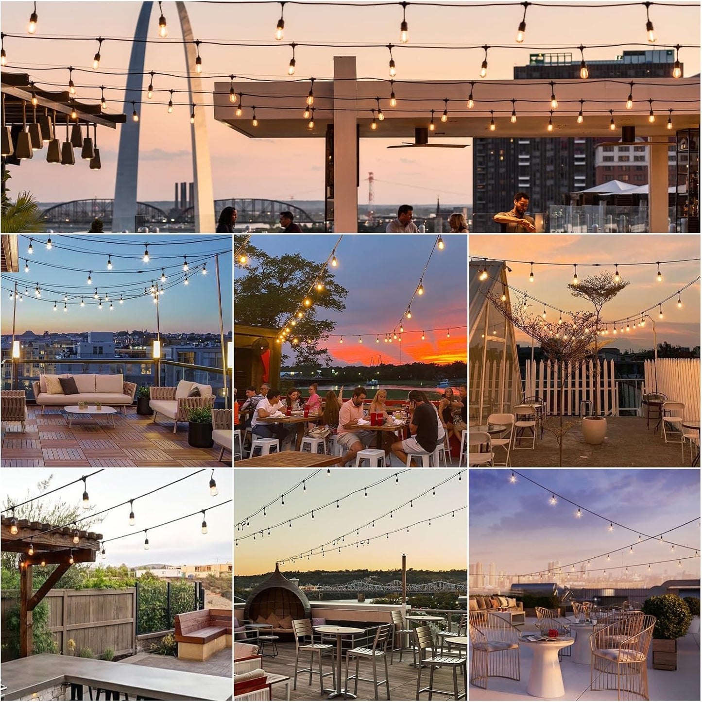 Svater 96 FT Outdoor String Lights 2W, Patio Light for Outside with 32 Antique S14 Plastic LED Bulbs, IP65 Waterproof Hanging Cafe Market Lighting, ETL-Listed Dimmable Warm White 2700K (48 FT x 2)