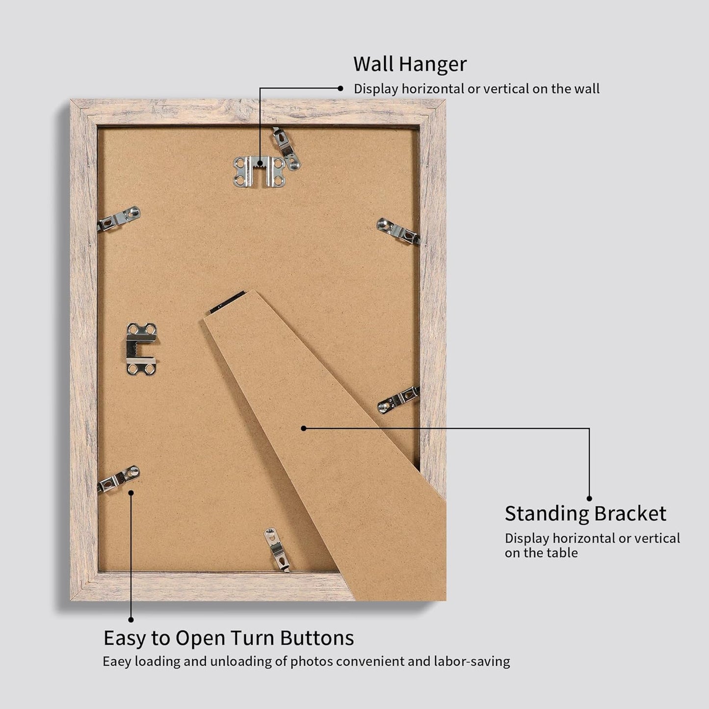 9x12 Picture Frame Set of 4 with Tempered Glass, Smoke Gray Frame Display 6x8 Pictures with Mat or 9 x 12 Without Mat, Rustic Wodd Photo Frames for Wall Mount and Tabletop Display
