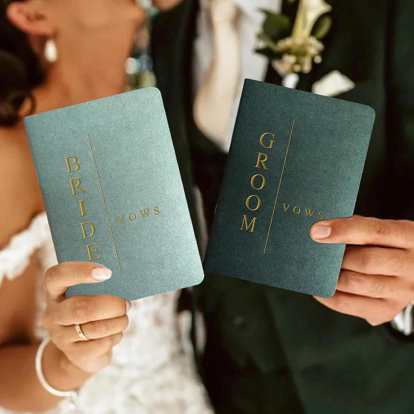 Vow Books His and Hers Wedding Vow Books Bride and Groom with Soft Touch Gold Foil Engraving Wedding Essentials(TR-GB-Sage)