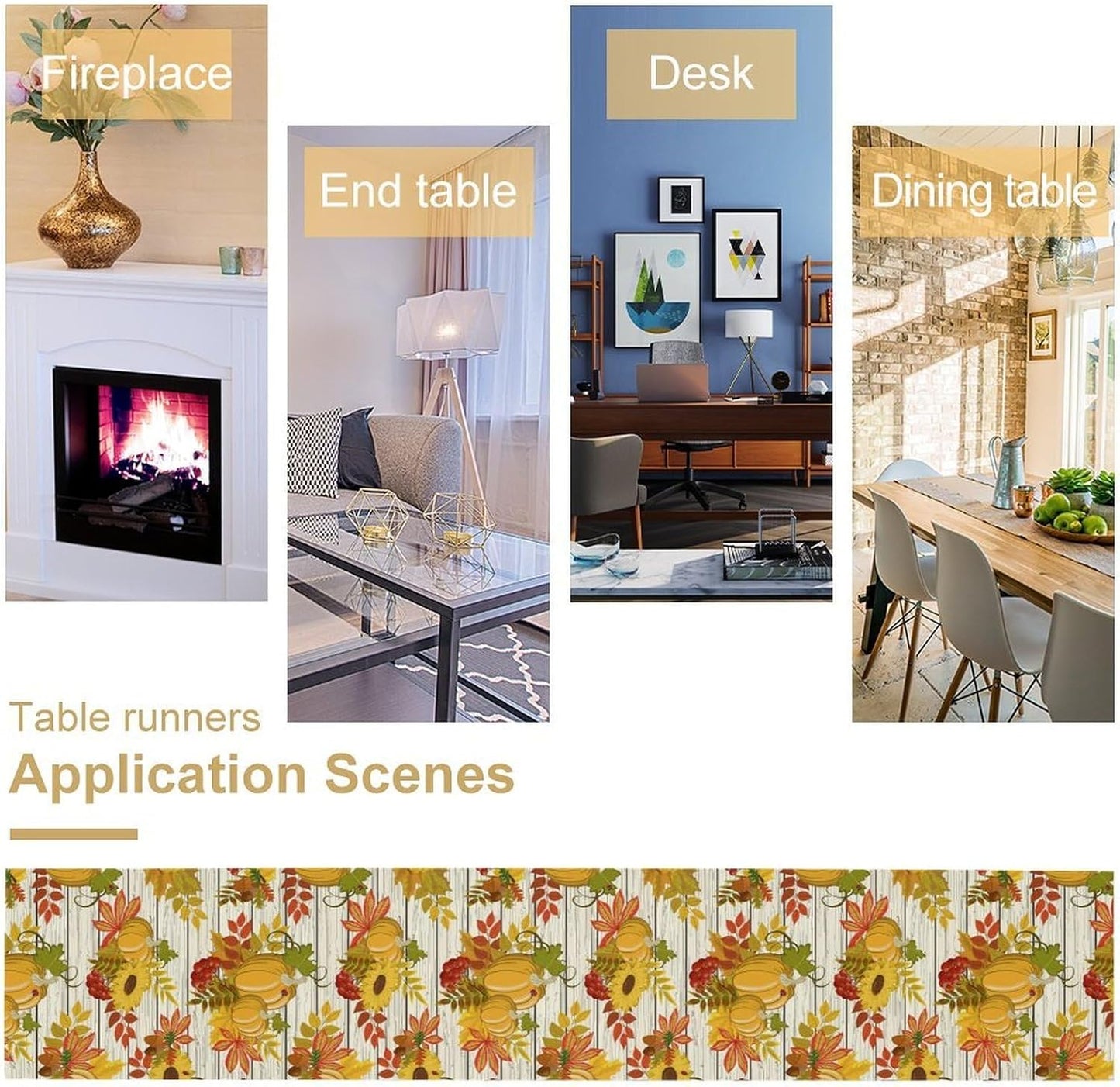 Autumn Table Runner,Seasonal Pumpkins Thanksgiving Kitchen Dining Table Decoration for Home Party Decor 13x108 Inch