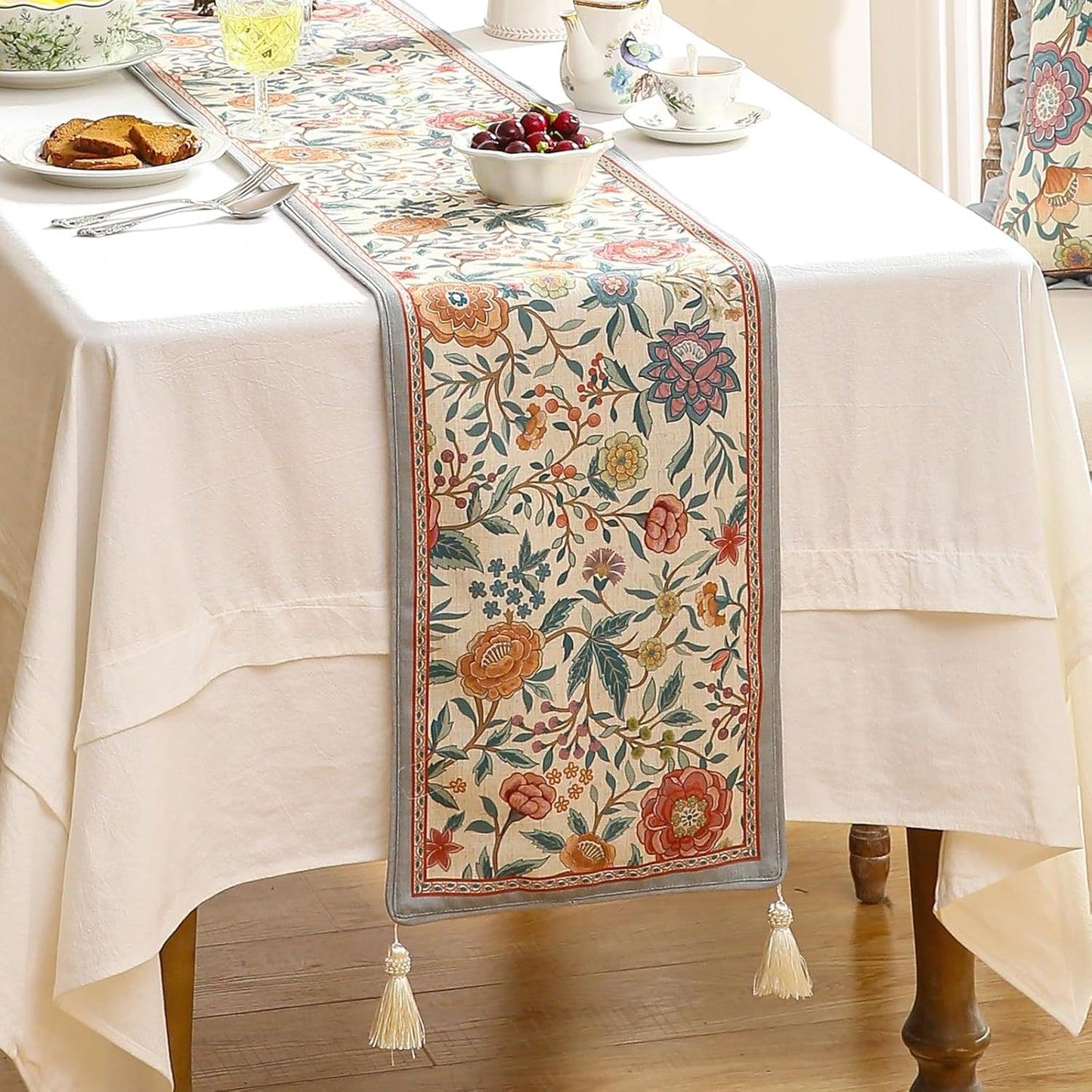 Floral Printed Table Runner for Table,Decorative Linen 87 Inches Long Table Runners,Farmhouse Coffee Decor Tabletop for Kitchen,Dining,Party,Home,Christmas,12"*87"