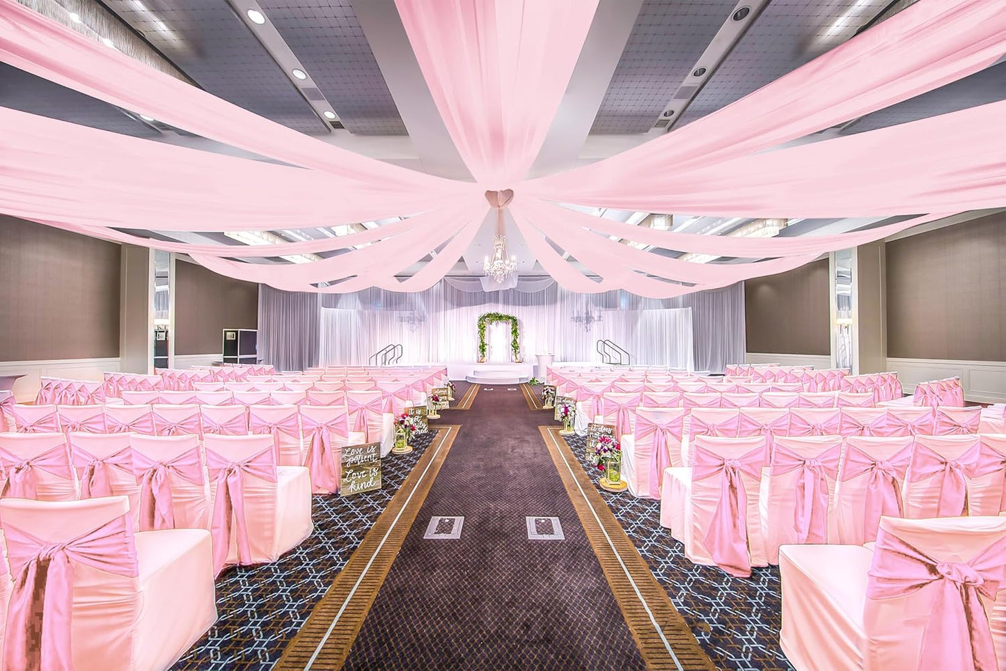 6 Panels Pink Ceiling Drapes for Wedding, 5ftx20ft Ceiling Drapes Cheesecloth Sheer Fabric Curtain Wedding Arch Draping Fabric Romantic Ceilings Decorations for Weddings Party Ceremony Stage