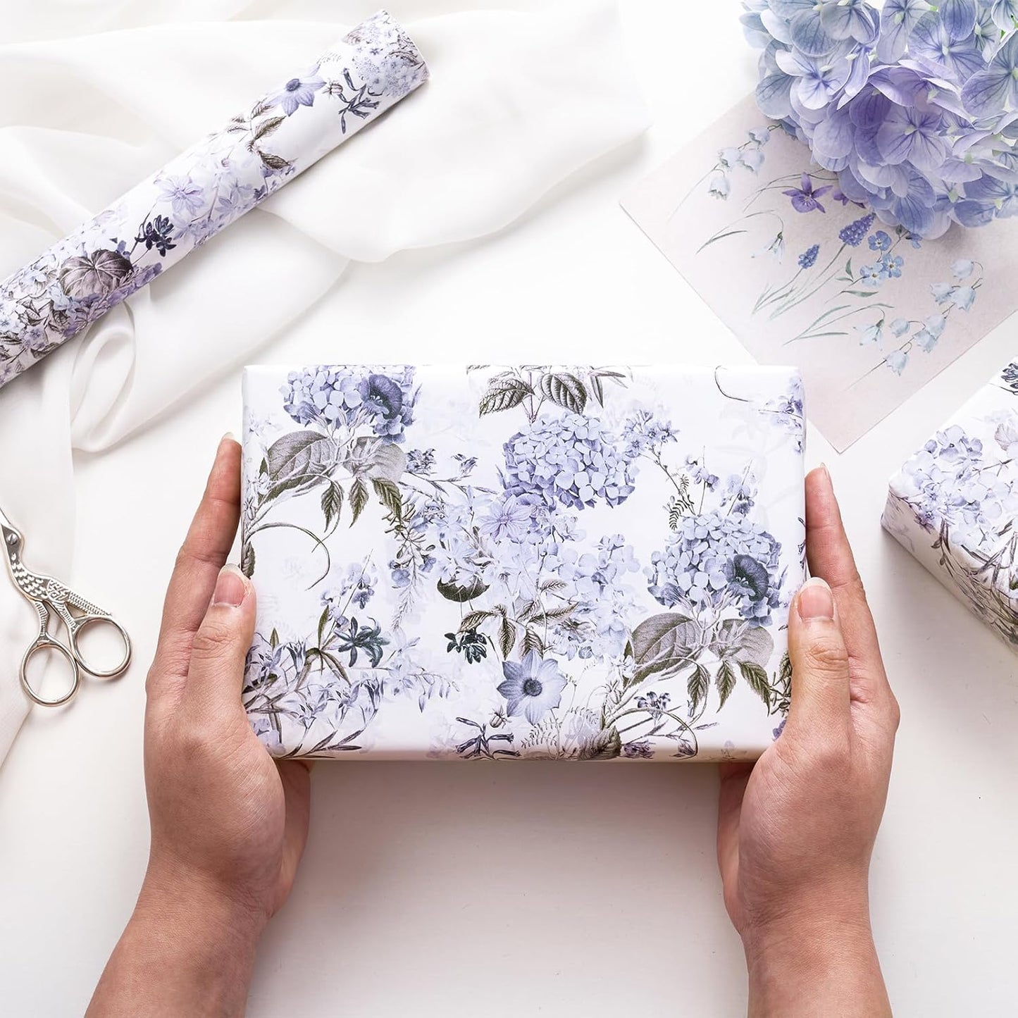 RUSPEPA Floral Wrapping Paper Roll for Women Girls, Mini Roll, Elegant Hydrangea Flower Design Gift Wrap Paper Perfect for Wedding, Birthday, Mother's Day, Spring, Bridal Shower, 17 Inch x 16.4 Feet