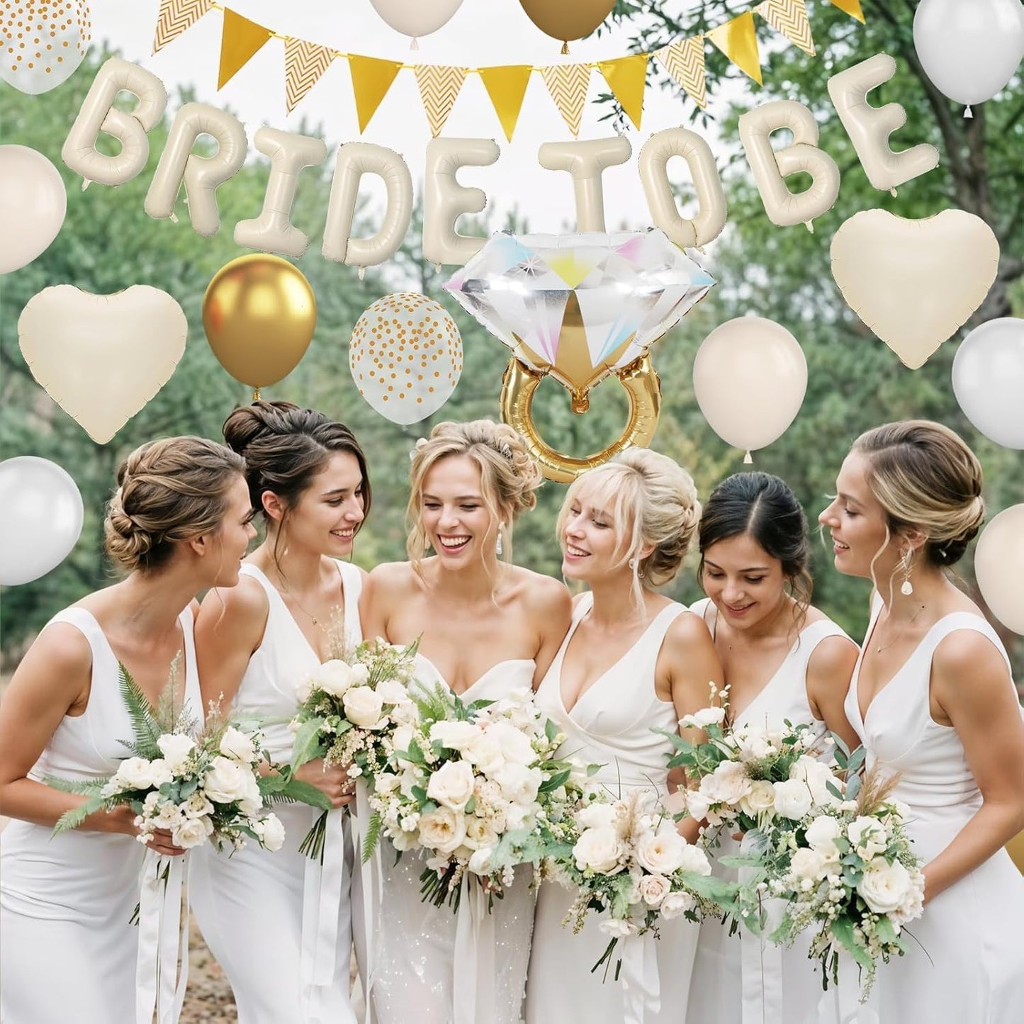 Sand White Bachelorette Party Decorations, Nude White Bride To Be Bridal Shower Balloons Decorations, White and Gold Balloons with Diamond Ring Cream Heart Balloons for Bachelorette Engagement Wedding