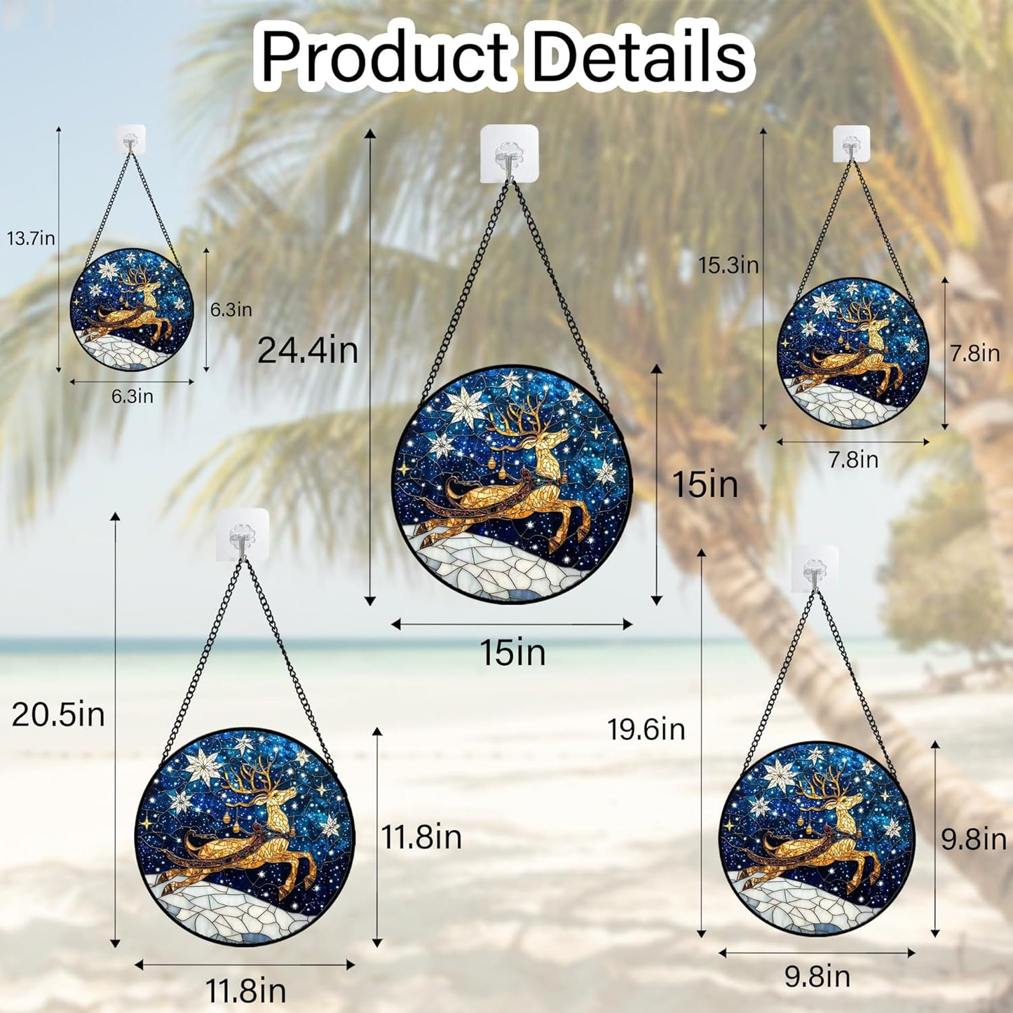 Stained Glass Window Hanging - Reindeer Blue Starry Sky Suncatcher for Doors Home Christmas Decoration Winter Sun Catcher Thanksgiving New Year Birthday Gifts for Women Men Mom Nana 15 in