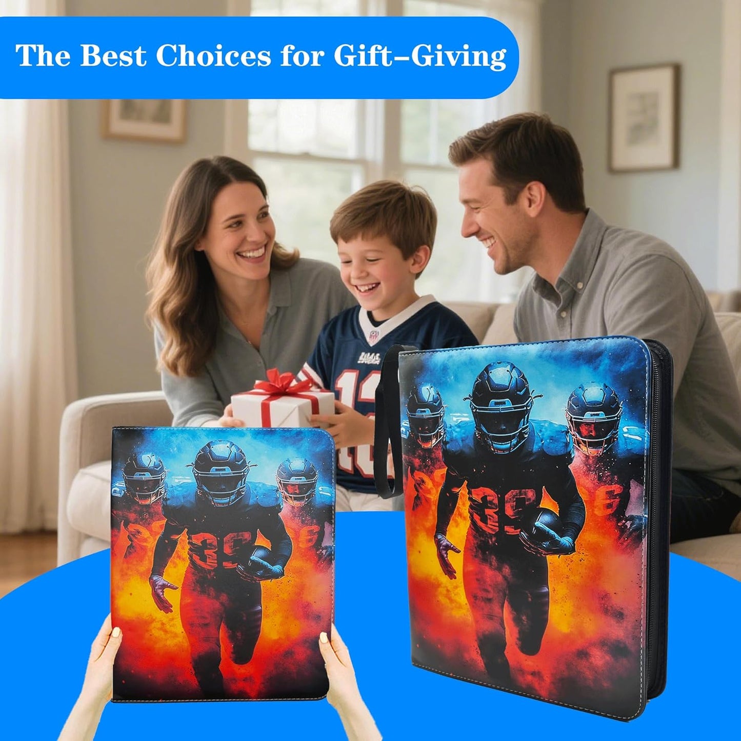 Trading Card Binder 9 Pocket, Pockets Football Card Binder, Premium Double Sided Pocket PU Cover Card Collection Binder for 900 Cards, Card Album for YuGiOh, MTG, TCG, Game Cards & Sports Cards