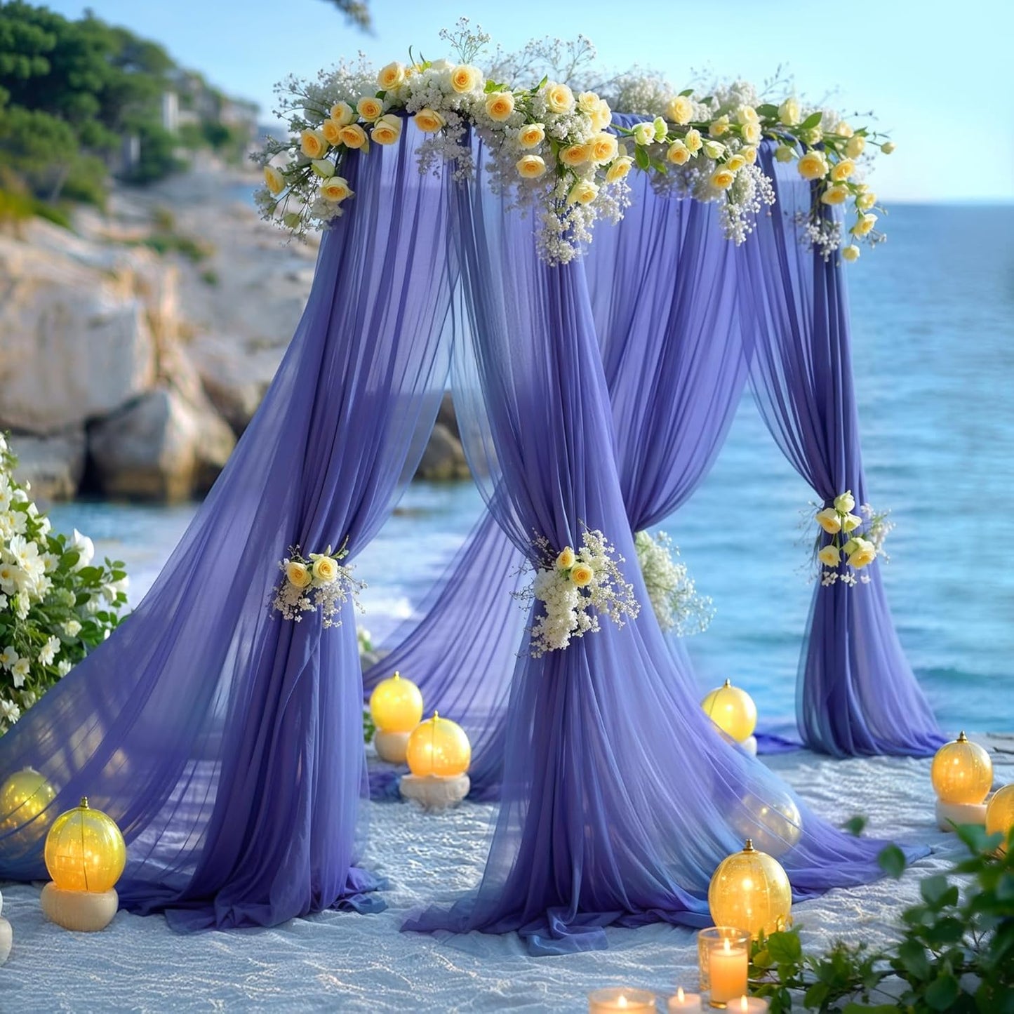 PARTISKY Wedding Arch Draping Fabric, 2 Panels 6 Yards Navy Blue Sheer Backdrop Curtain Window Scarf Valance for Table Event Party Home Decorations(2 Panels), Navy Blue