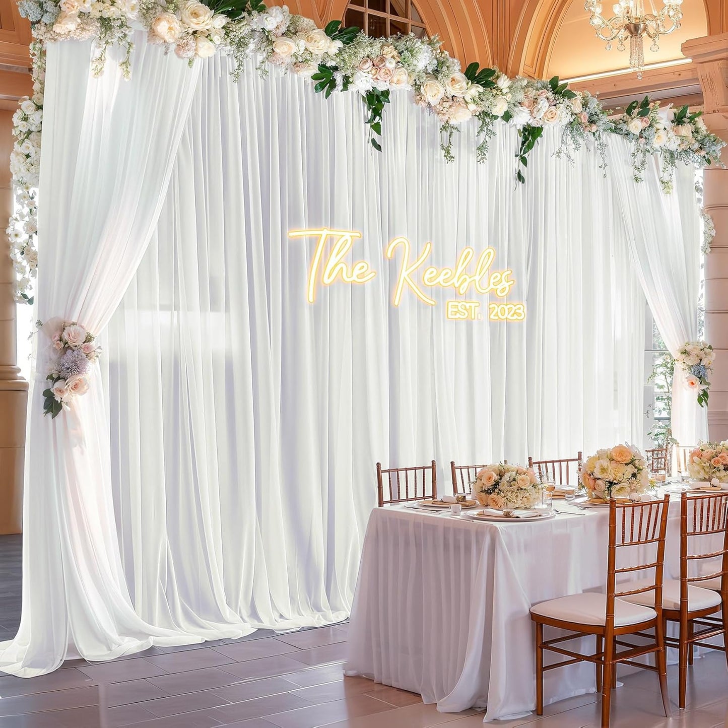 10ft x 10ft Beige Backdrop Curtains, Wrinkle-Free Sheer Chiffon Fabric Photo Backdrop Drapes for Wedding Arch Party Ceremony Stage Photography Decorations