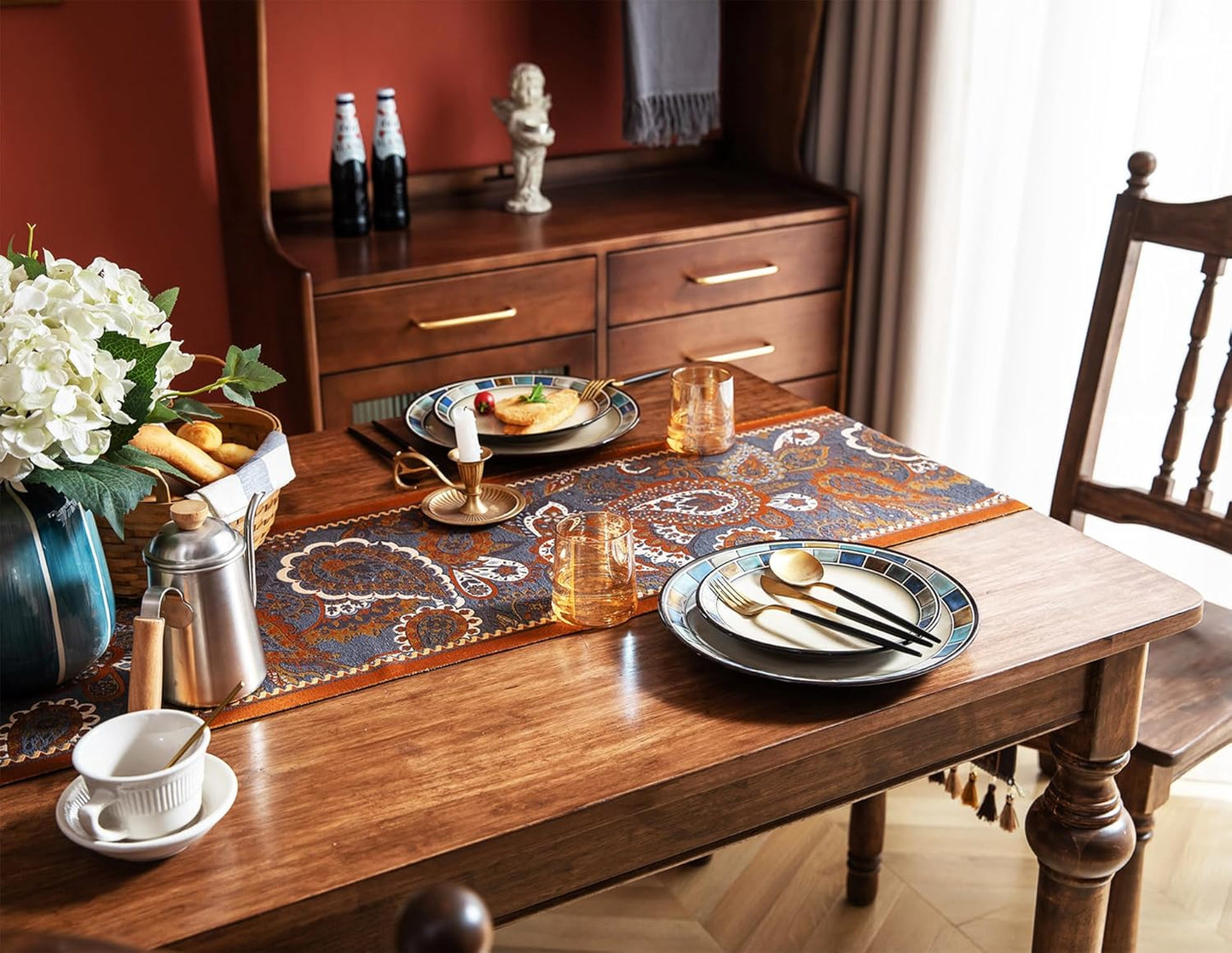 13×72 Inch Table Runner, Retro-Luxury Tassels Series for Kitchen Dining Table Holiday Decoration (Royal Nuts)