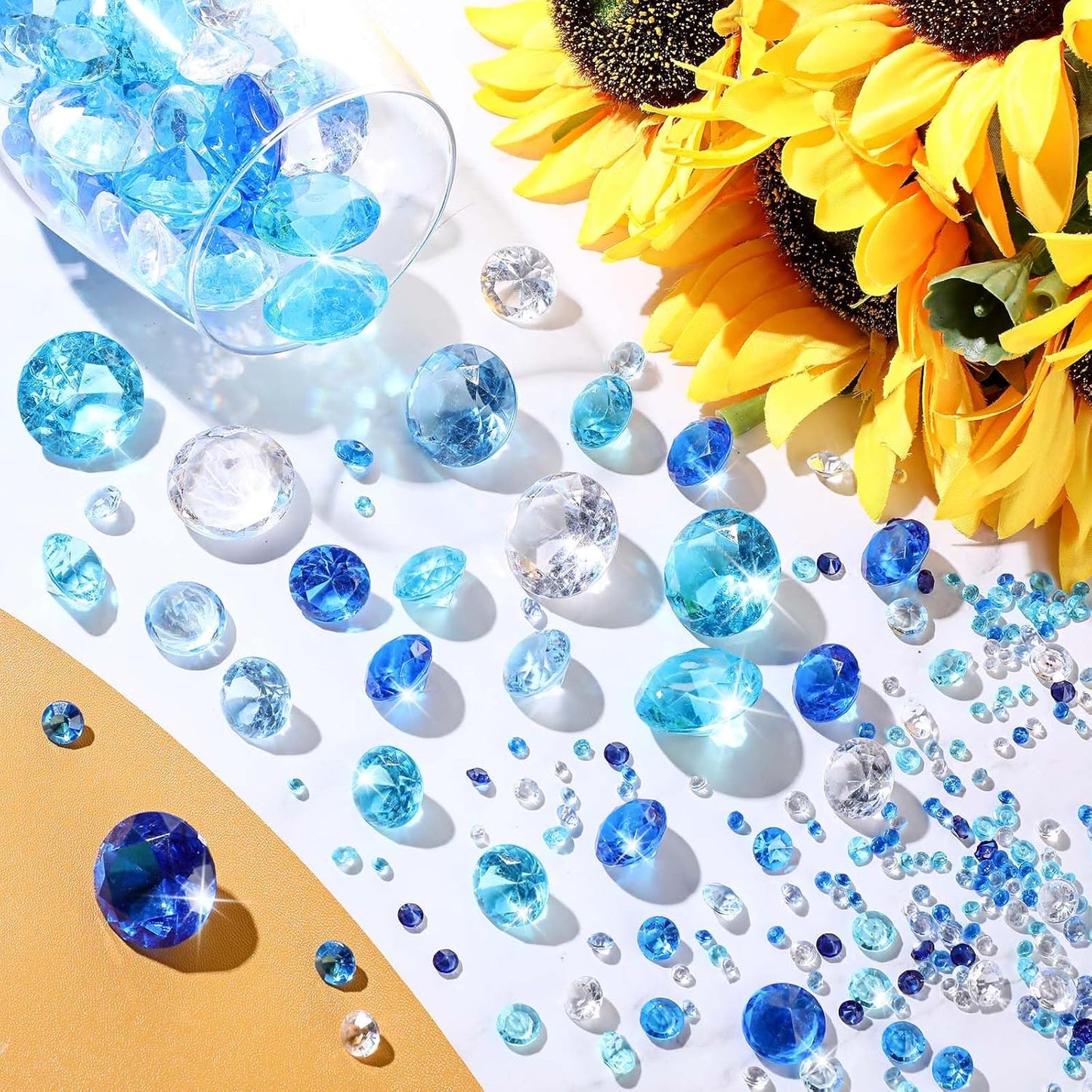 Hicarer 800 Pieces Diamond Decorations Acrylic Diamond Table Scatter Crystals for Table for Vase Fillers Party Decorations(20, 12, 10, 6, 3mm,Gradient Blue)