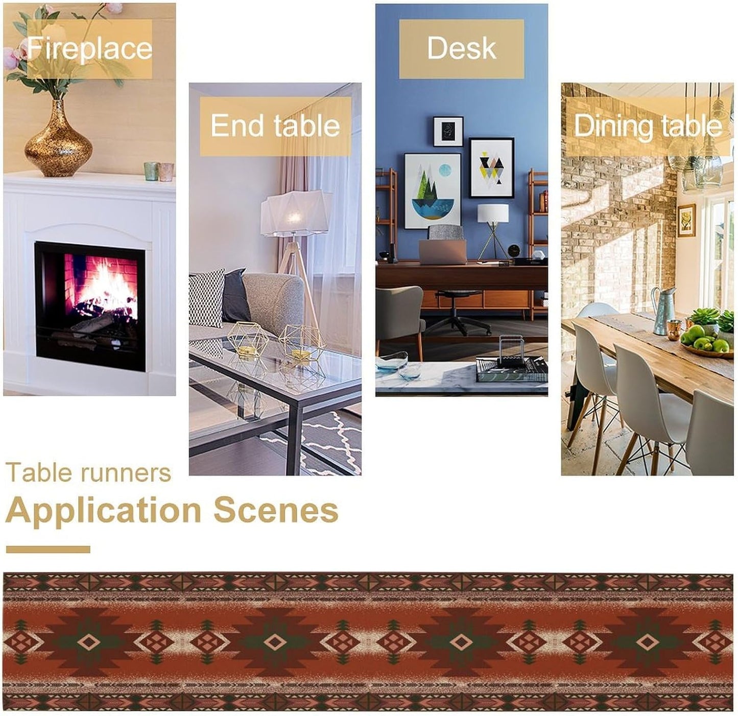 Aztec Table Runner Southwestern Ethnic Style Geometric Navajo Tribe Abstract Pattern Vintage Rustic Table Dinner Table Runner 13x60 Inch