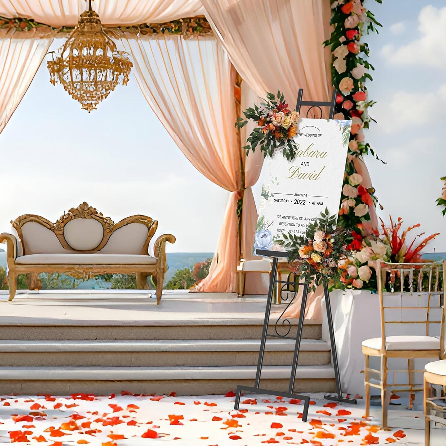 Skcoipsra 2 Pack Black Easel Stand, 3 Tier Adjustable Larger Wedding Welcome Sign Holder, Art Poster Display Stand Free Standing with Chain, 17x17x58 Inch