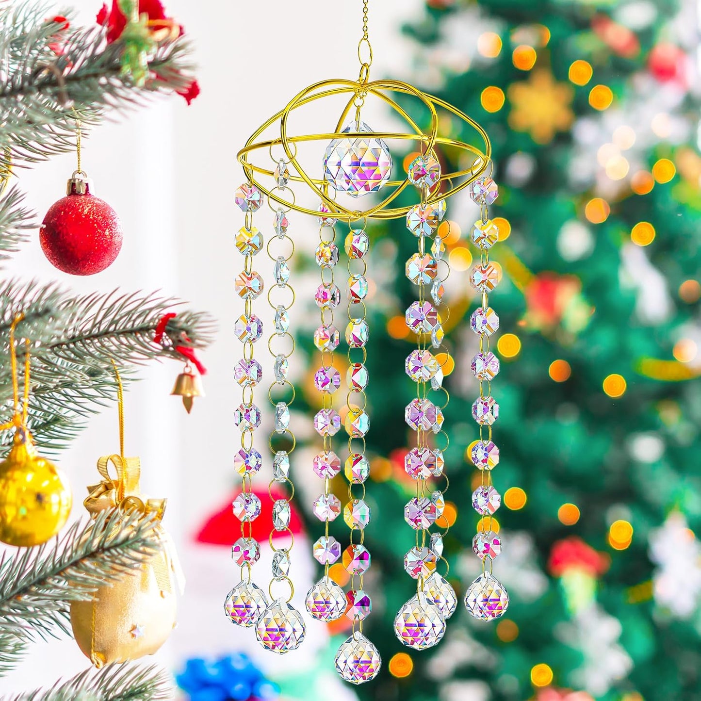 H&D HYALINE & DORA Planet Shape Gold Crystal Suncatcher Crystal Ball Prism Suncatcher Sun Catcher Windchime Indoor Outdoor Decor