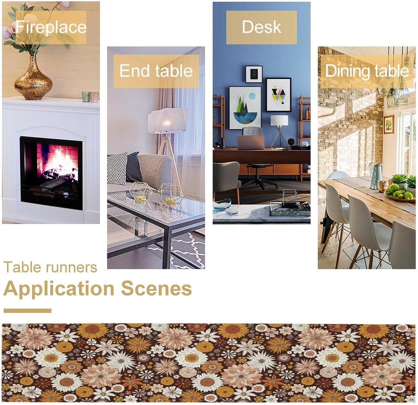 Boho Floral Table Runner, Vintage Country Farmhouse Daisy Flowers Modern Kitchen Dining Room Decoration for Indoor and Outdoor Wedding Party Banquet Table Runner 13x120 Inch