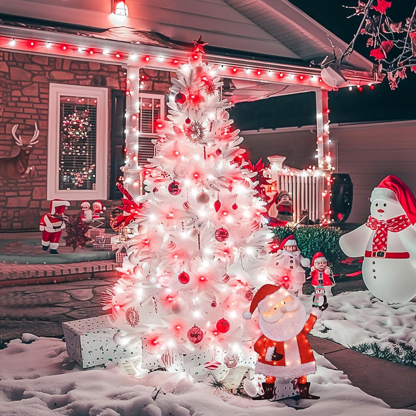 JMEXSUSS Red and White Christmas Tree Lights with Remote, 600 LED String Lights Outdoor Indoor Clear Wire, 168ft Christmas Twinkle Lights Plug in for Bedroom Tree Birthday Party Christmas Decorations