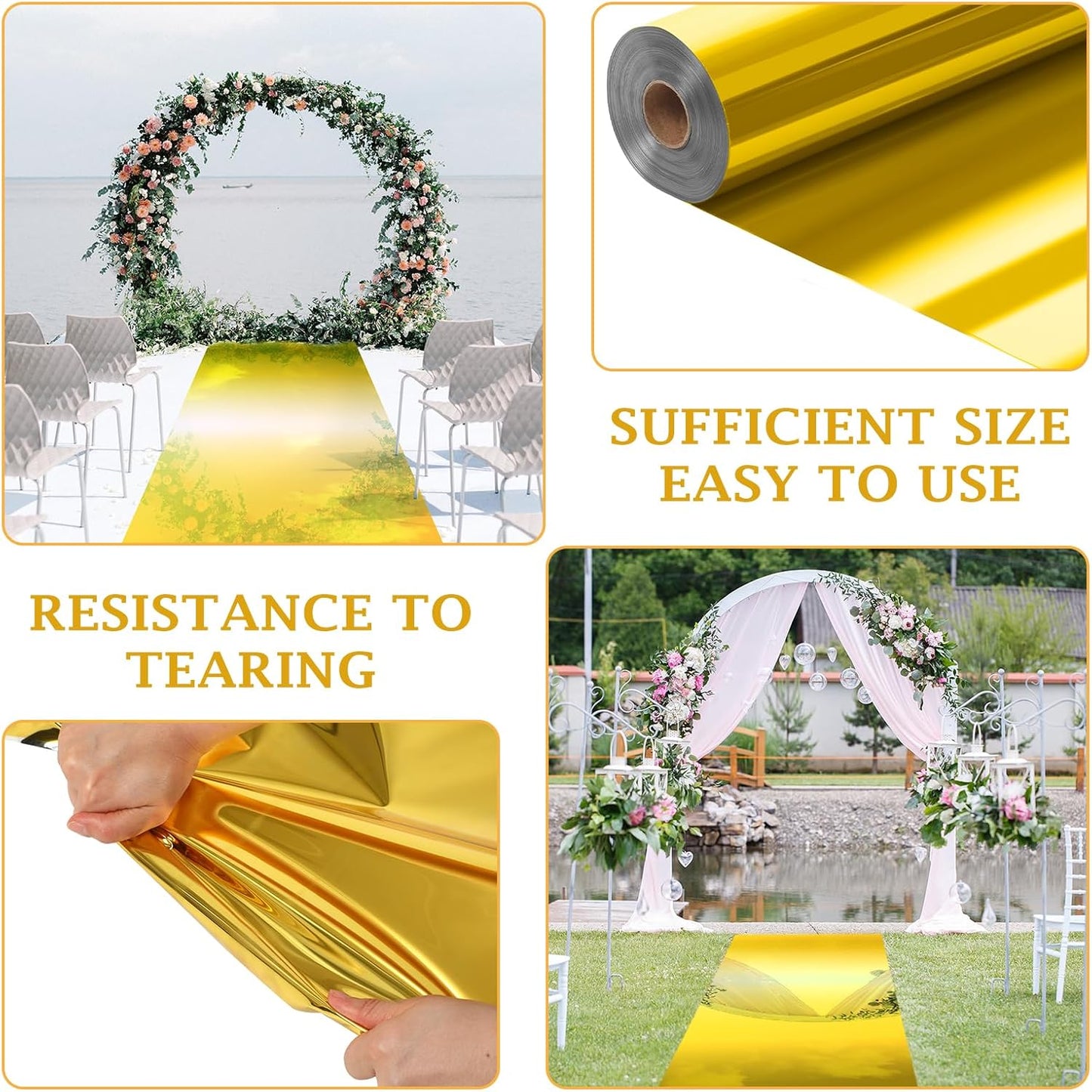 3.3 x 98.4 ft Mirror Rug Aisle Runner for Wedding Ceremony Double Sided Reflective Carpet Aisle Runner Walkway Rug Roll for Outdoor Birthday Graduation Party Decor(Gold)