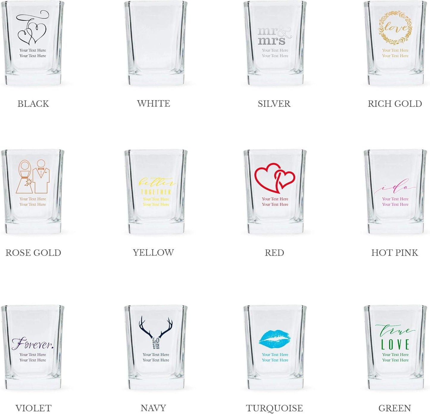 WEDDINGSTAR Personalized 2oz Square Shot Glass Customizable Full Color Print - 84 pack