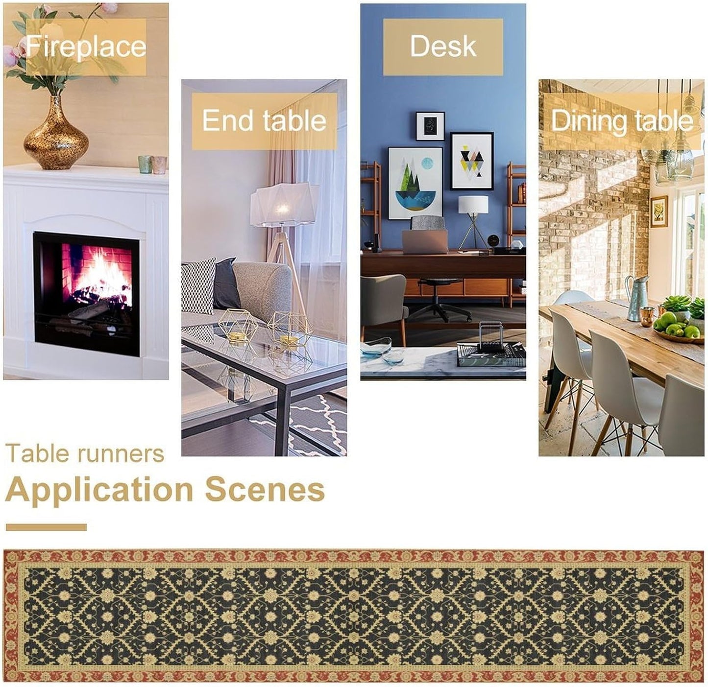 Vintage Morris Floral Table Runner, Boho Rustic Farmhouse Flower Pattern for Home Kitchen Table Decor Dining Coffee Room Party Decor 13x108in