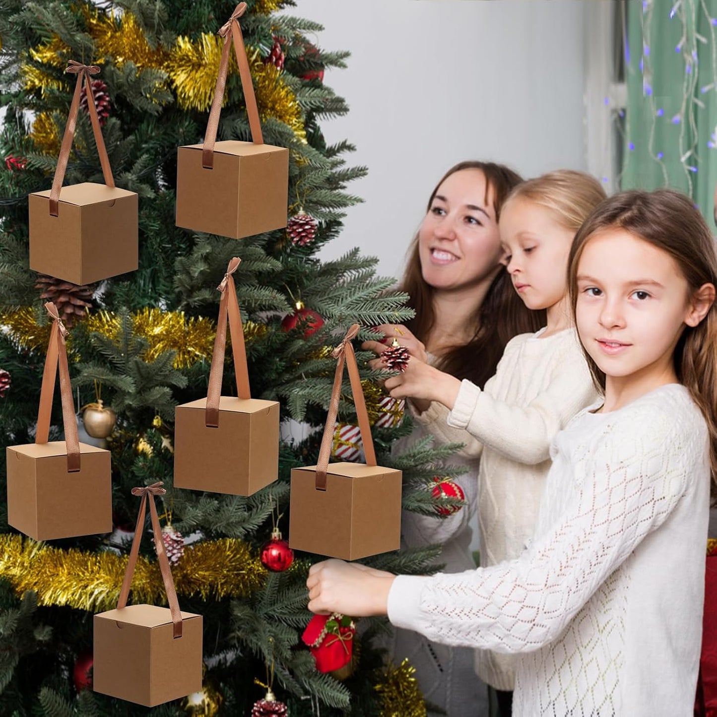 DOYIDE Small Gift Boxes, 20 Pack 5x5x5 Inch Brown Elegant Paper Boxes with Ribbons, Crafting, Christmas Gift Box Wedding Party Favor, Cupcake, Candy, Bridesmaids Proposal Box