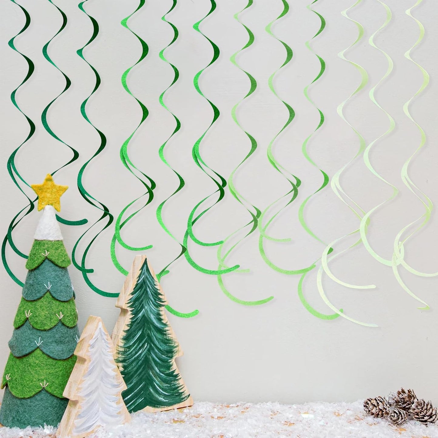 36Pcs Green Hanging Swirl Decorations Ombre Green Felt Swirl Streamer Spiral Ceiling Garland for Spring Summer Birthday Wedding Baby Shower Graduation Christmas St Patrick's day Holiday Party Supplies
