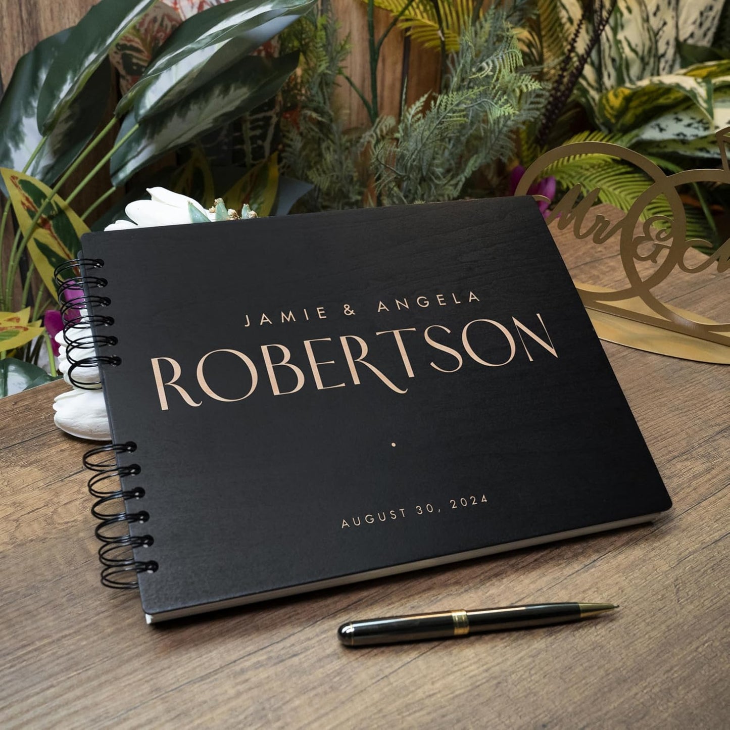 Personalized Wood Wedding Guest Book - 5 Colors/Finishings, 2 Sizes, 12 Designs - Wood Wedding Decorations, Guest Book Signs for Wedding Reception (DESIGN 5)