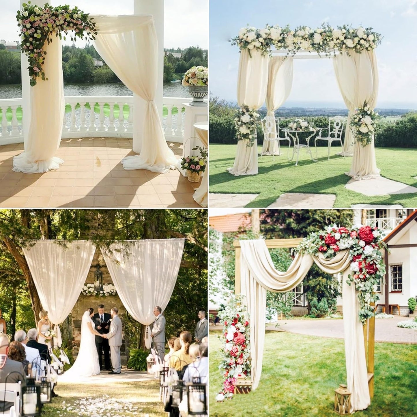 4 Panels Wedding Arch Draping Fabric 28" x 20 Ft Nuptials Arch Drapes Chiffon Fabric Drape Sheer Backdrop Curtain for Wedding Party Ceremony Birthday Swag Arbor Drapery Reception Ceiling Decor(Ivory)
