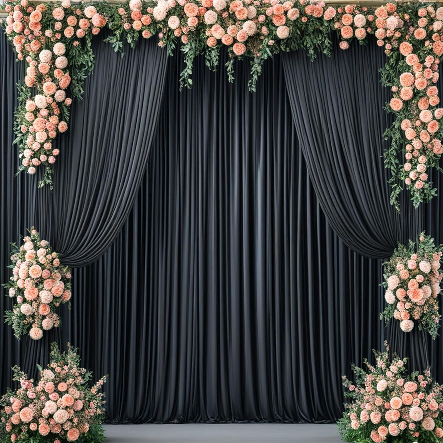 30ftx10ft Wrinkle Free Black Backdrop Curtain for Parties, 6 Panels 5x10ft Silky Polyester Photo Backdrop Drapes Back Drop Cloth for Wedding Birthday Photography Background Decor