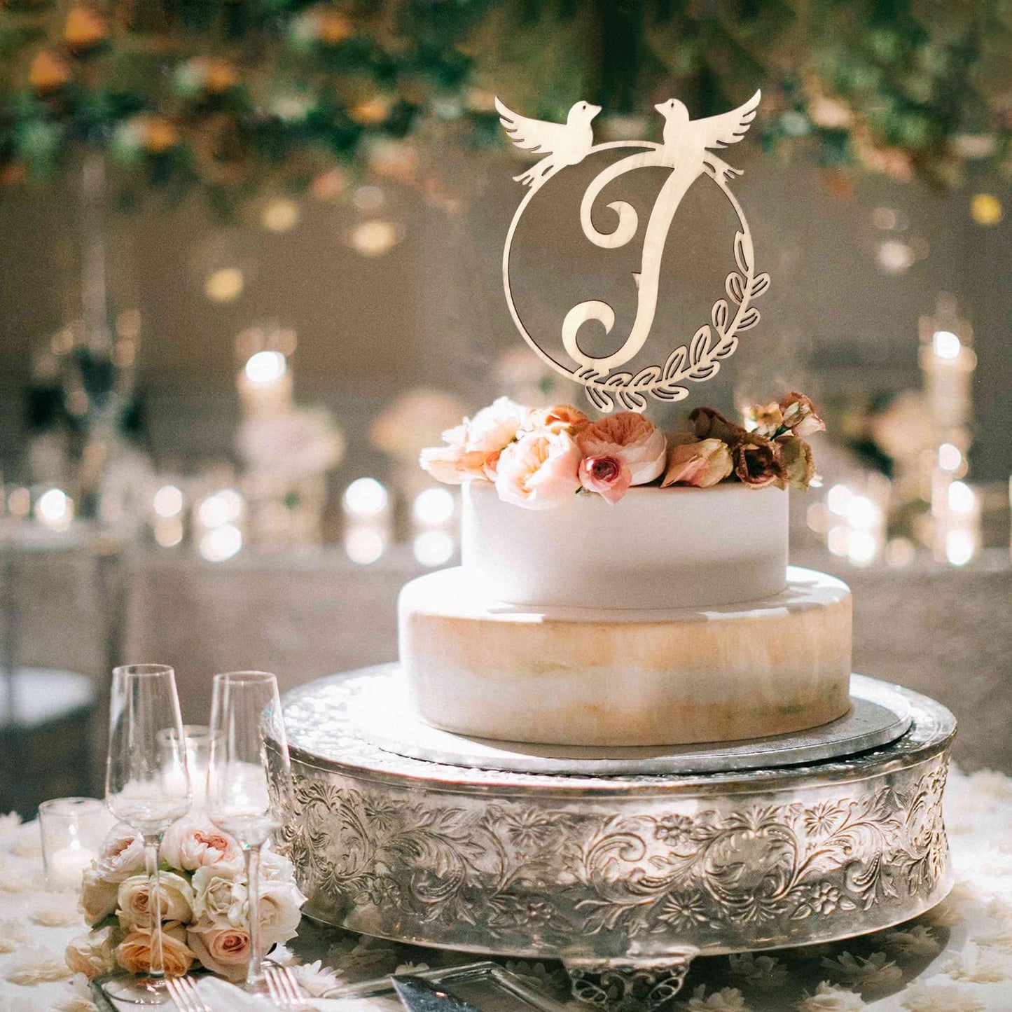 LINGTEER Personalized Inital Letter J Wooden Cake Topper Perfect for Birthday Rustic Wedding Party Keepsake Decoration