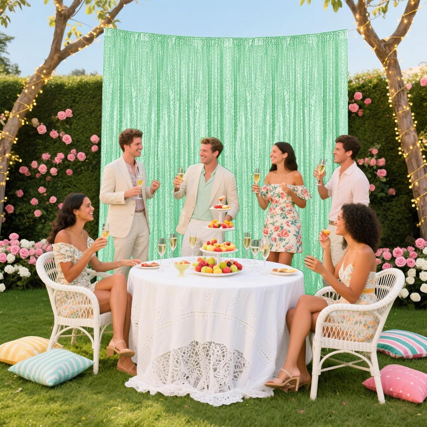 Mint Green Sequin Backdrop Curtain 4 Pieces 2FTx8FT Glitter Photography Backdrop for Party Wedding Birthday Christmas Decorations