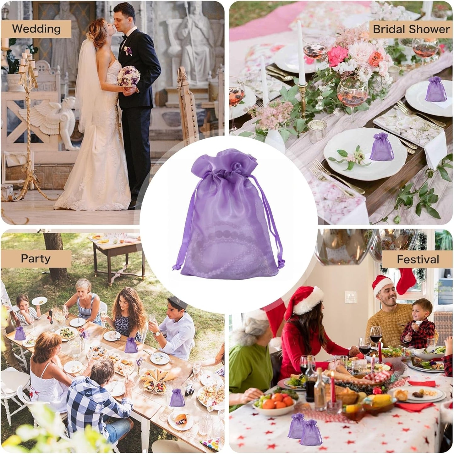 QIANF 20 Pcs Purple Organza Bags 6X9 inch for Wedding Favors with Drawstring, Large Mesh Gift Bags Jewelry Pouch for Candy Bridal Shower Party Favor Baby Shower Christmas