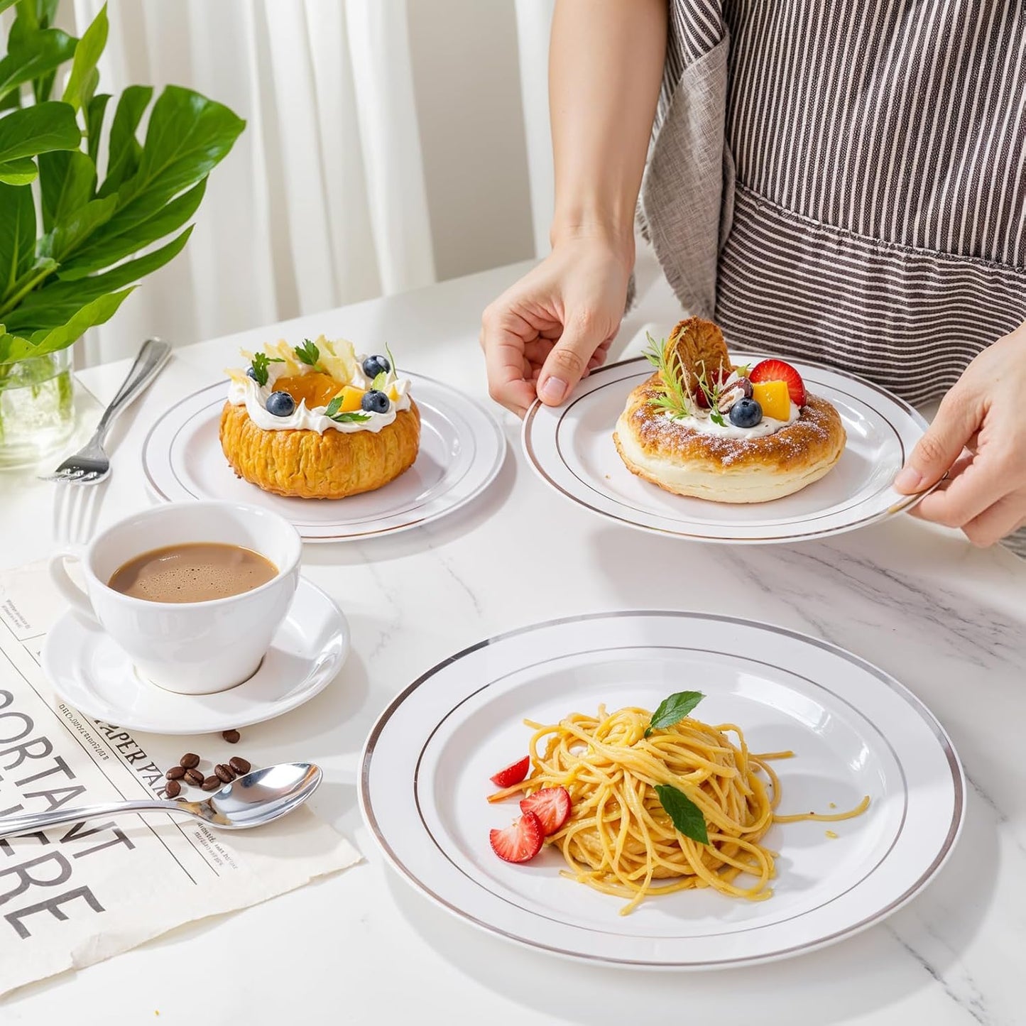 350 Pcs Silver Plastic Plates - Silver Dinnerware Set of 50 Dinner Plates 50 Dessert Plate 50 Silverware 50 Napkins 50 Cups for Christmas Party&Wedding