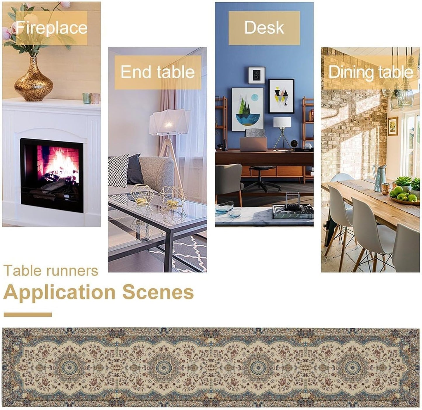 Boho Vintage French Table Runner,Retro Flower Rustic Country Style Floral Print Pattern for Home Kitchen Table Decor Dining Coffee Room Garden Party Decor 13x90in