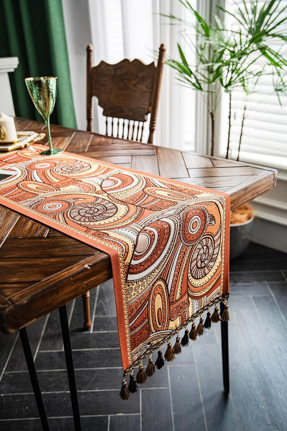 13×72 Inch Table Runner, Retro-Luxury Tassels Series for Kitchen Dining Table Holiday Decoration (Spiral Arts)