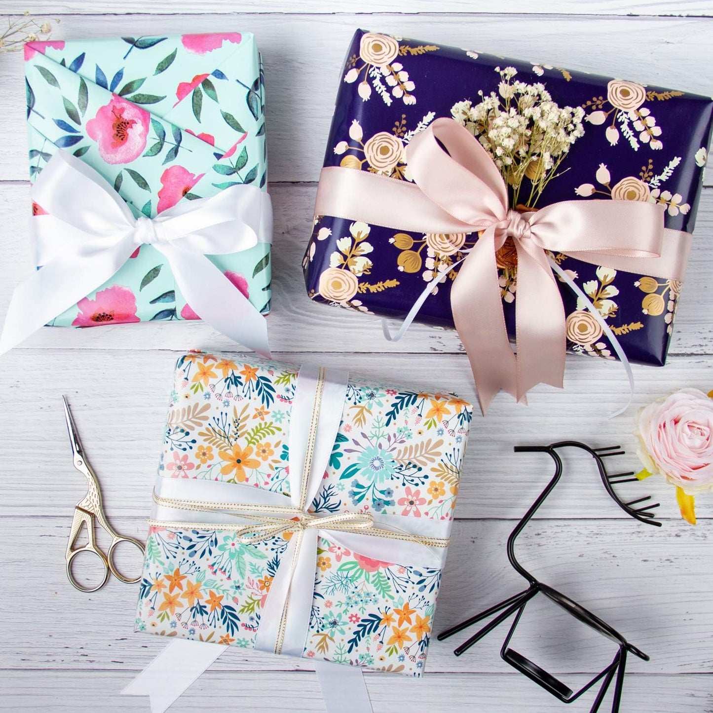 WRAPAHOLIC 30 Inch Jumbo Floral Wrapping Paper - 30 Inch x 33 Feet - Spring Summer Garden Flower Design Perfect for Wedding, Bridal Shower, Birthday, Baby Shower